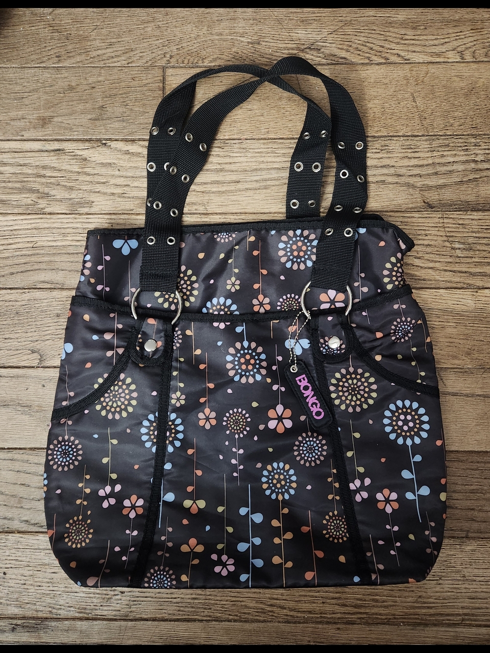 Bongo Black Floral Nylon Tote Bag